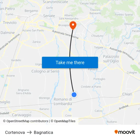 Cortenova to Bagnatica map