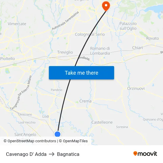 Cavenago D' Adda to Bagnatica map
