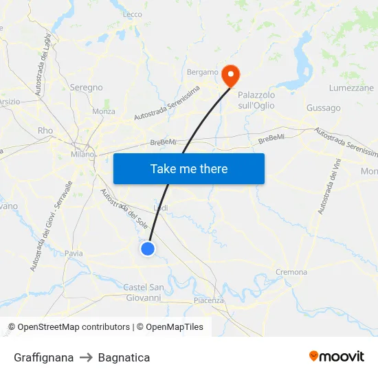 Graffignana to Bagnatica map