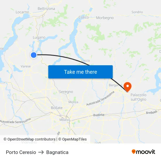 Porto Ceresio to Bagnatica map