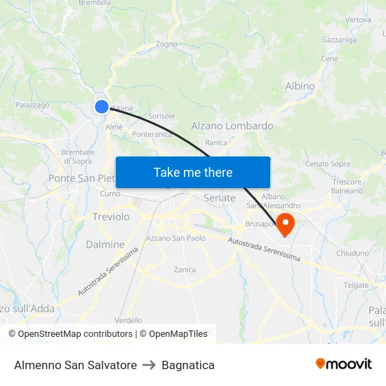 Almenno San Salvatore to Bagnatica map