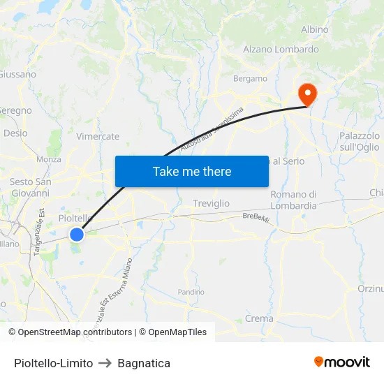 Pioltello-Limito to Bagnatica map