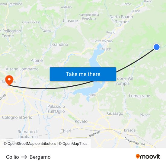 Collio to Bergamo map