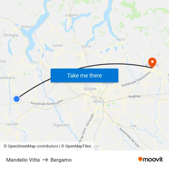 Mandello Vitta to Bergamo map