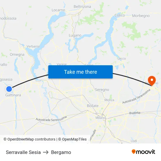Serravalle Sesia to Bergamo map