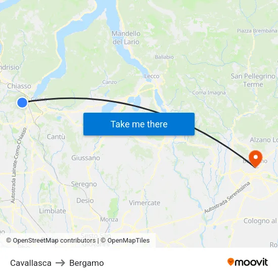 Cavallasca to Bergamo map
