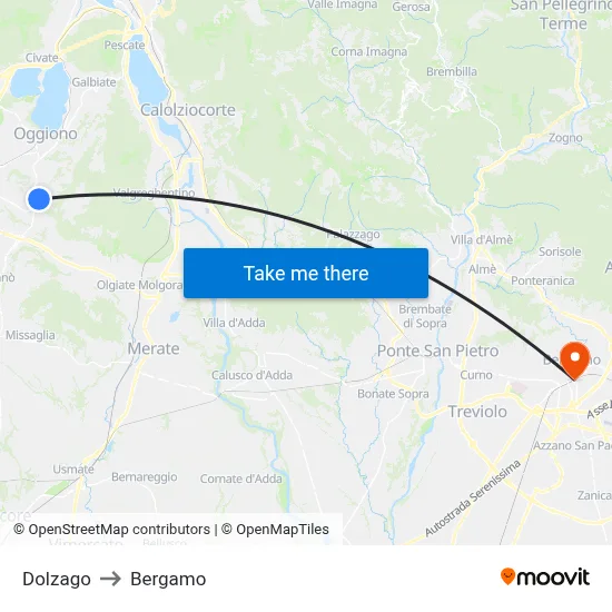 Dolzago to Bergamo map