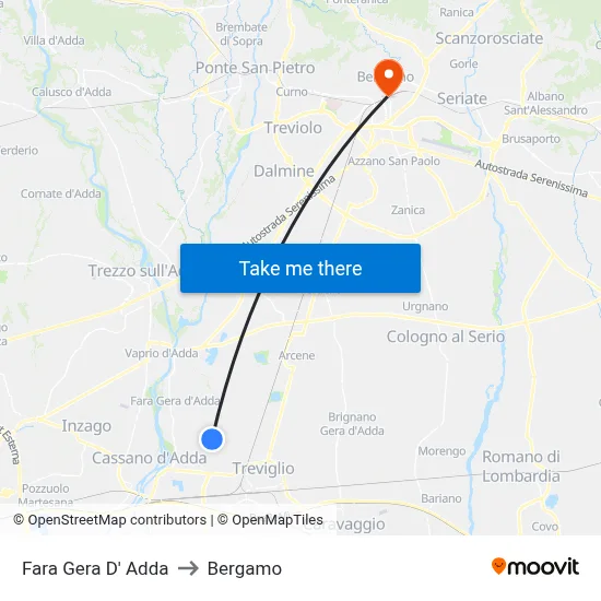Fara Gera D' Adda to Bergamo map