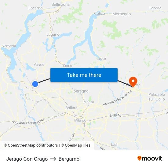 Jerago con Orago to Bergamo map