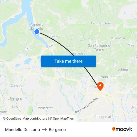 Mandello Del Lario to Bergamo map