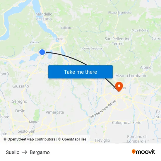 Suello to Bergamo map