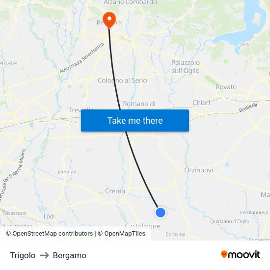 Trigolo to Bergamo map