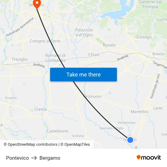 Pontevico to Bergamo map