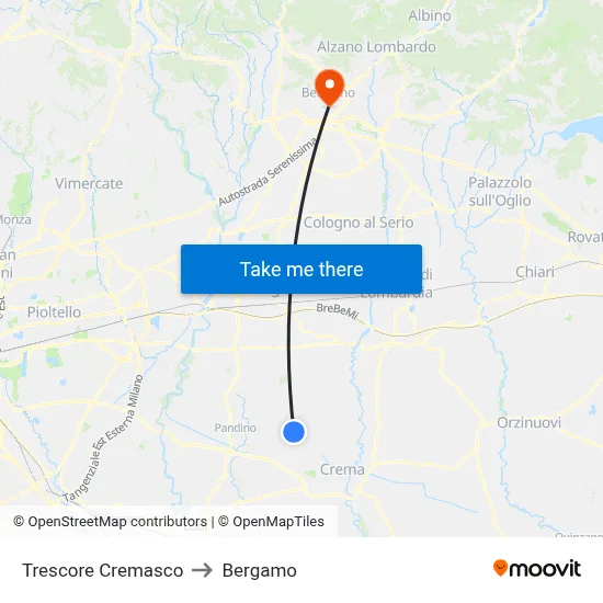 Trescore Cremasco to Bergamo map