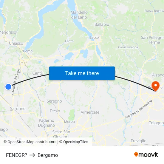 Fenegro to Bergamo map