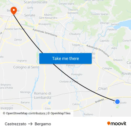 Castrezzato to Bergamo map