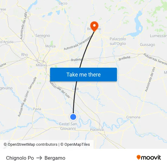 Chignolo Po to Bergamo map