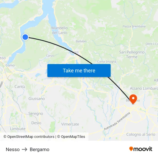 Nesso to Bergamo map