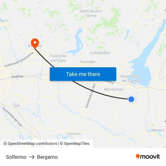 Solferino to Bergamo map