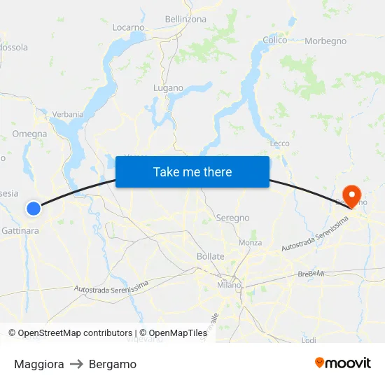 Maggiora to Bergamo map