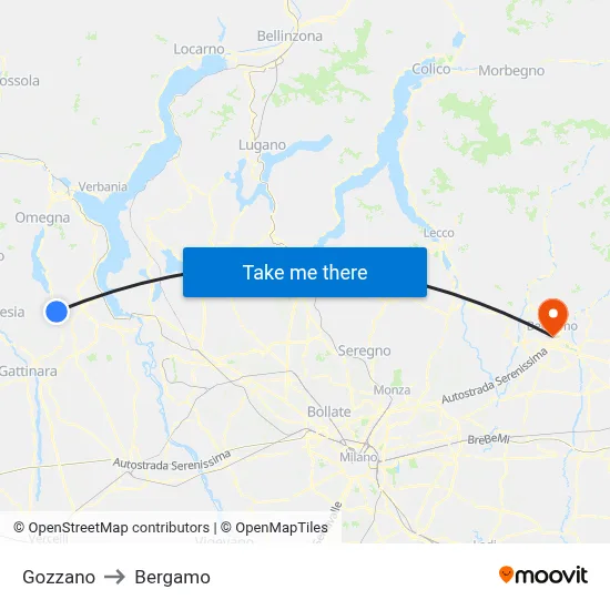 Gozzano to Bergamo map