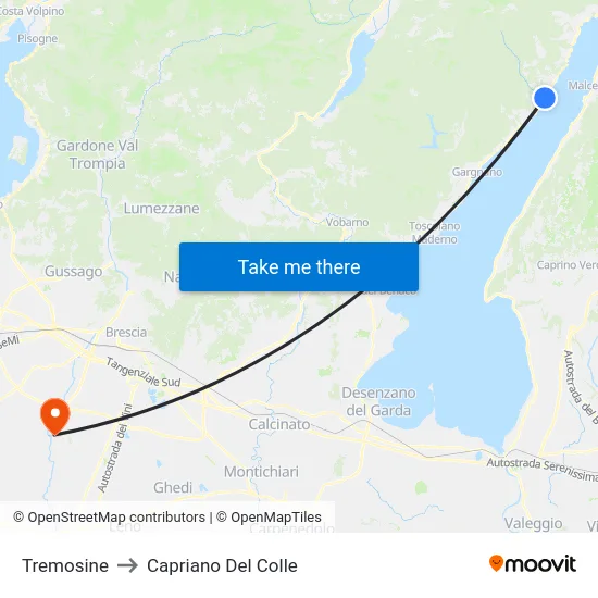 Tremosine to Capriano Del Colle map