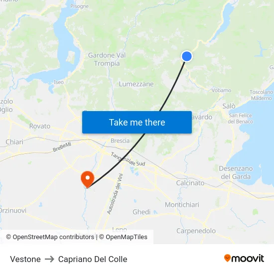 Vestone to Capriano Del Colle map