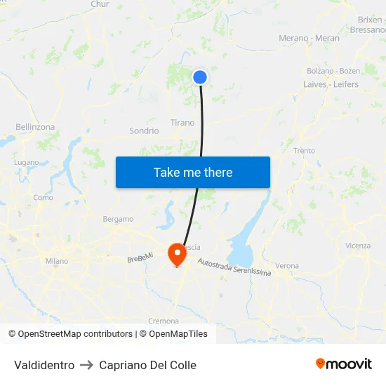 Valdidentro to Capriano Del Colle map