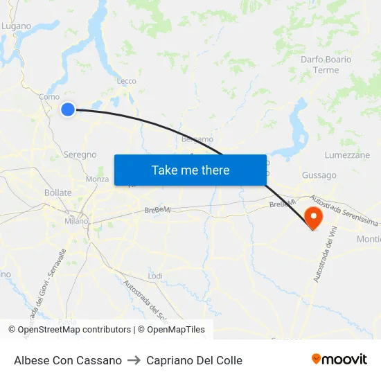 Albese Con Cassano to Capriano Del Colle map