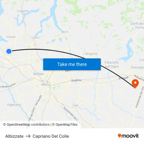 Albizzate to Capriano Del Colle map