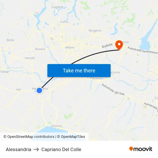 Alessandria to Capriano Del Colle map