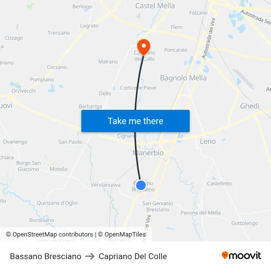 Bassano Bresciano to Capriano Del Colle map