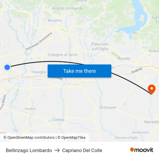 Bellinzago Lombardo to Capriano Del Colle map