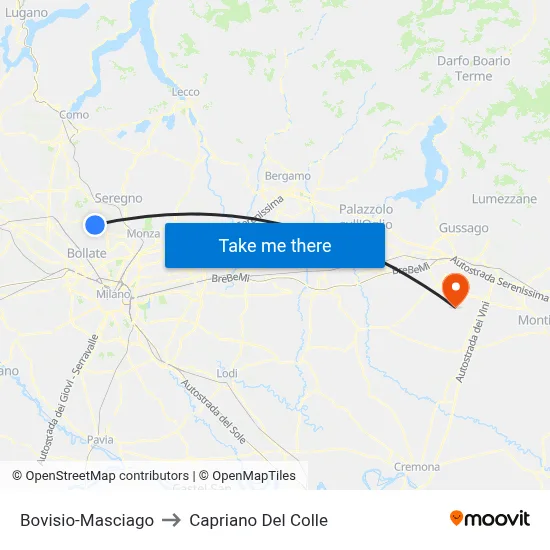 Bovisio-Masciago to Capriano Del Colle map