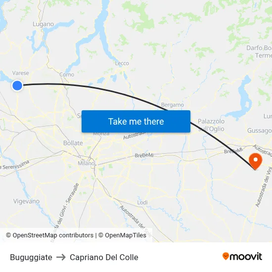 Buguggiate to Capriano Del Colle map