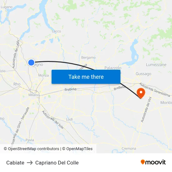 Cabiate to Capriano Del Colle map