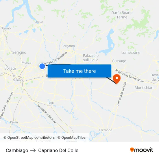 Cambiago to Capriano Del Colle map