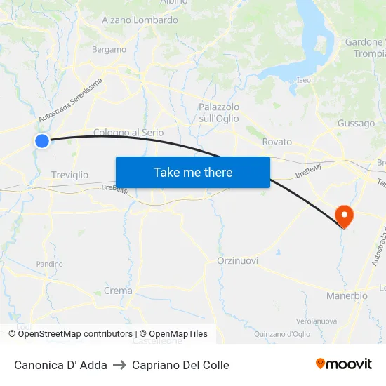 Canonica d'Adda to Capriano Del Colle map