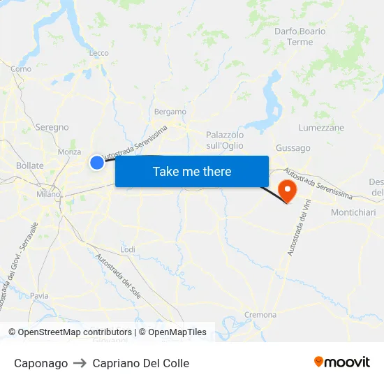 Caponago to Capriano Del Colle map