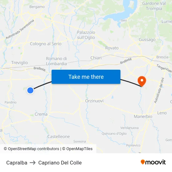 Capralba to Capriano Del Colle map