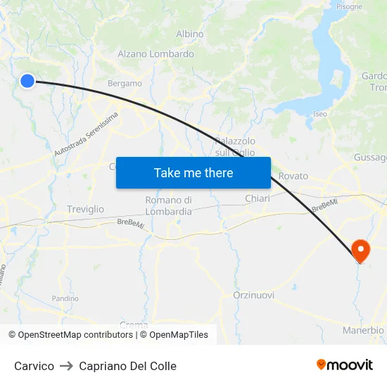 Carvico to Capriano Del Colle map