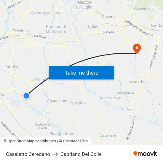 Casaletto Ceredano to Capriano Del Colle map