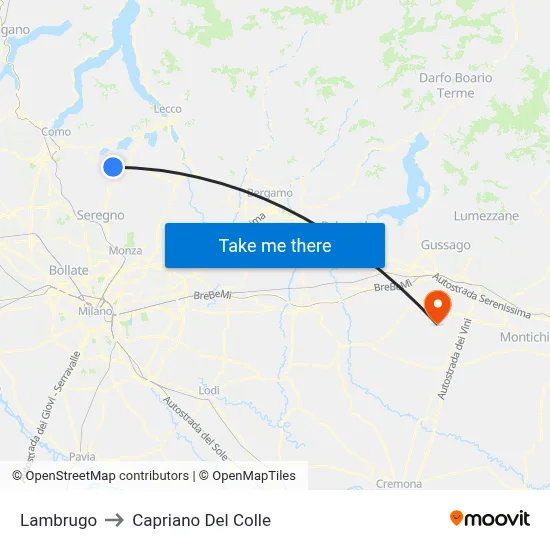 Lambrugo to Capriano Del Colle map