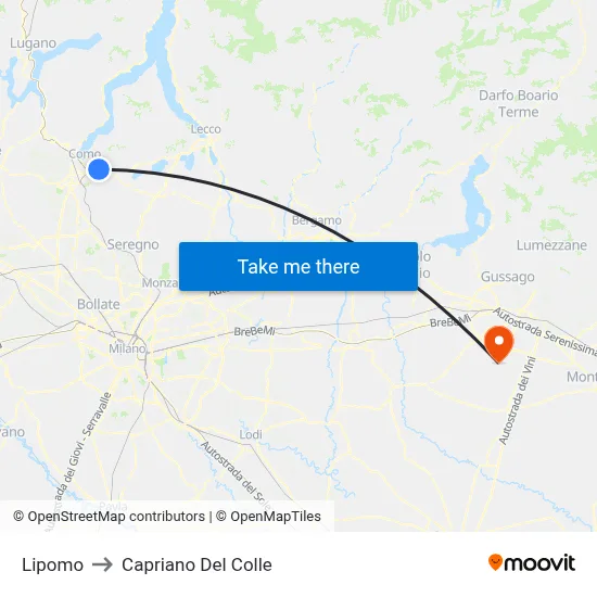 Lipomo to Capriano Del Colle map