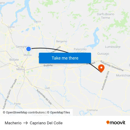 Macherio to Capriano Del Colle map