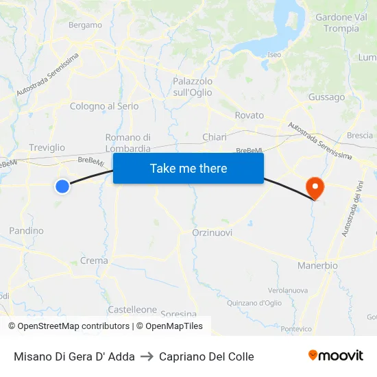 Misano di Gera d'Adda to Capriano Del Colle map