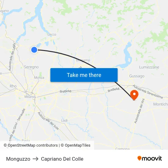 Monguzzo to Capriano Del Colle map