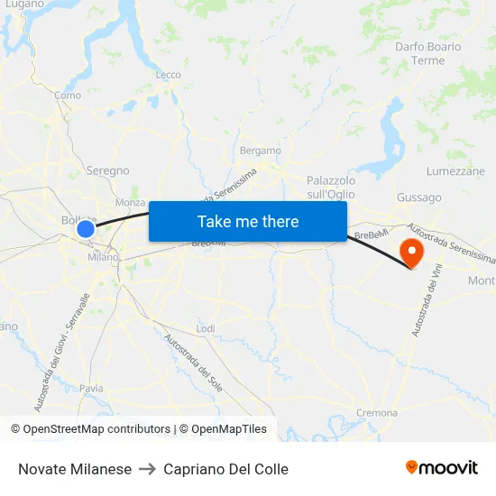 Novate Milanese to Capriano Del Colle map