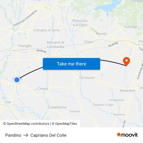 Pandino to Capriano Del Colle map
