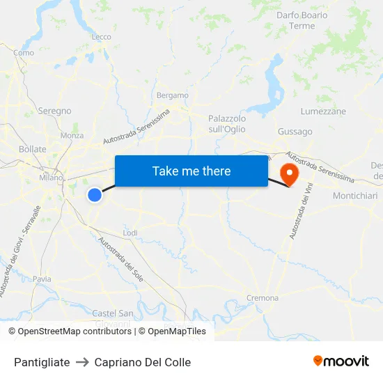 Pantigliate to Capriano Del Colle map
